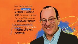 Illustration of Mark Dredze on an orange background.